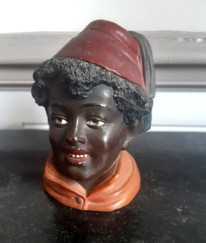 Bernard Bloch Tobacco Box Pot Bernhard Bloch In Terracotta Head Of Young Nubian Boy Orientalist Late 19th Century