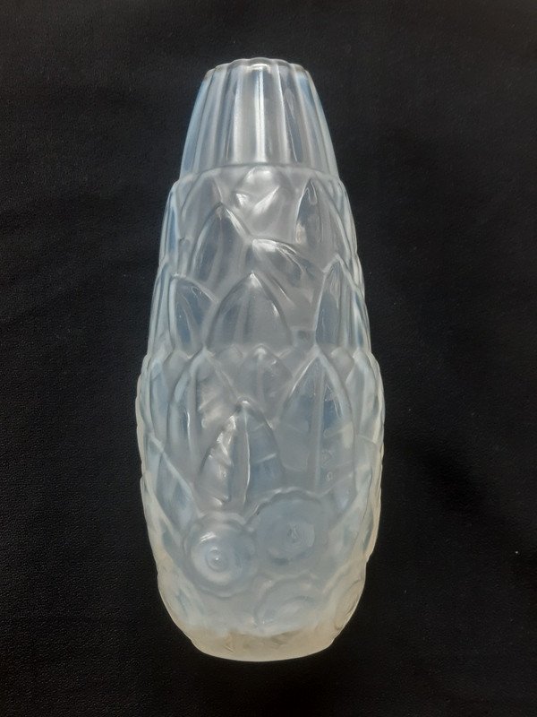 André Hunebelle Art Deco Opalescent Glass Flora Vase 1927-1931 Period "-photo-2