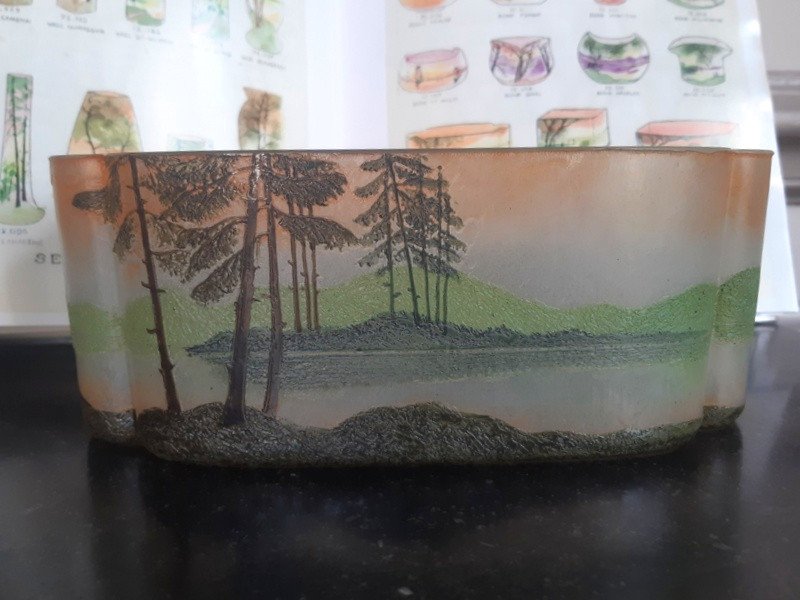 Legras Planter Phenicia Cup Glass Vosges Landscape Decor Acid Etched Art Nouveau Circa 1900-photo-2