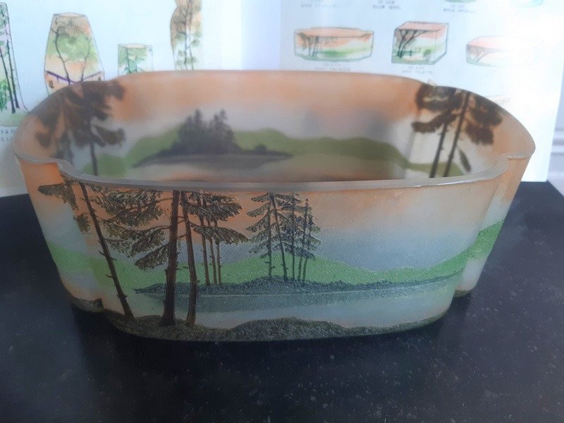 Legras Planter Phenicia Cup Glass Vosges Landscape Decor Acid Etched Art Nouveau Circa 1900-photo-4