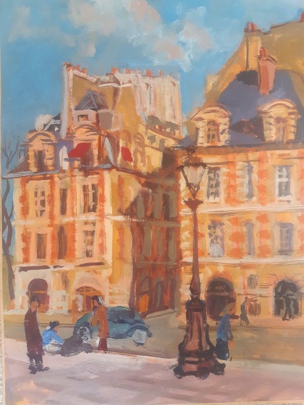 Marco Behar (1898-1959) Painting Paris Place Dauphine / Tuileries Garden Oil Painting-photo-2