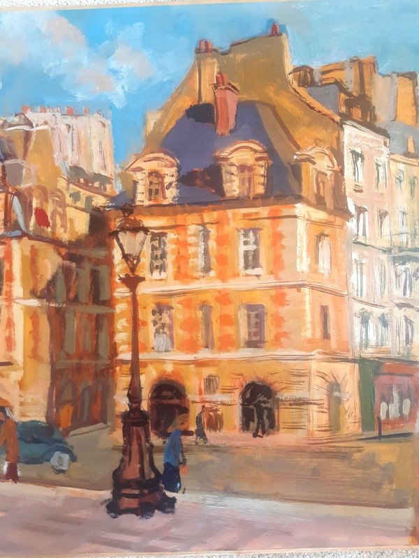 Marco Behar (1898-1959) Painting Paris Place Dauphine / Tuileries Garden Oil Painting-photo-1