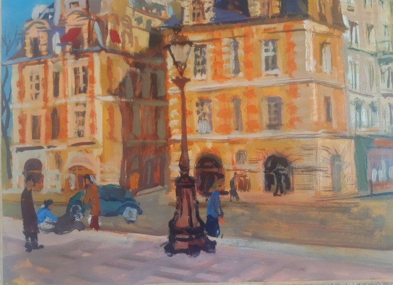 Marco Behar (1898-1959) Painting Paris Place Dauphine / Tuileries Garden Oil Painting-photo-2