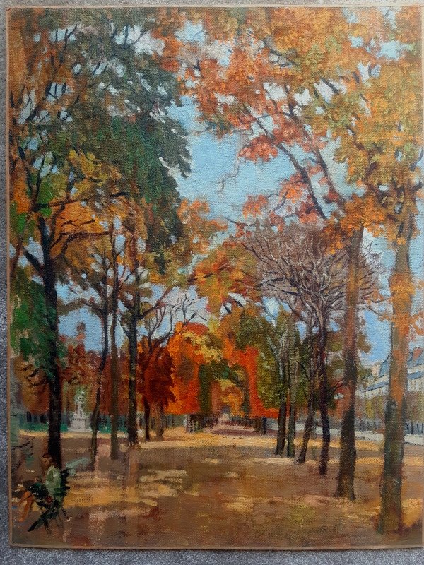 Marco Behar (1898-1959) Painting Paris Place Dauphine / Tuileries Garden Oil Painting-photo-3