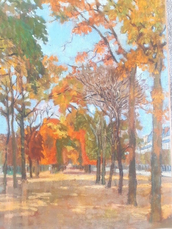 Marco Behar (1898-1959) Painting Paris Place Dauphine / Tuileries Garden Oil Painting-photo-6