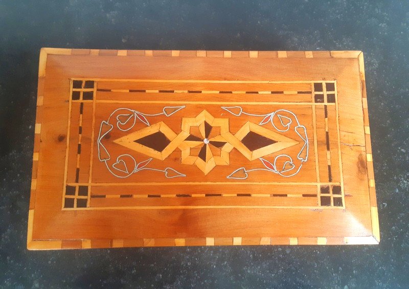 Oriental Box Syrian Box In Mosaic Wood Marquetry And Metal Inlays-photo-2