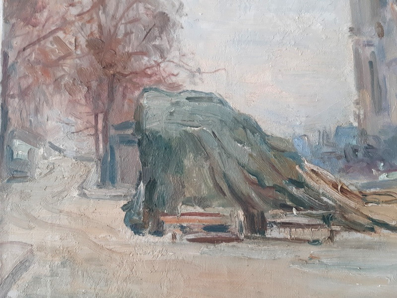 Gustave Madelain (1867-1944) Tableau Peinture Paris Les Péniches Le Quai De Montebello Et Le Chevet de Notre - Dame-photo-1