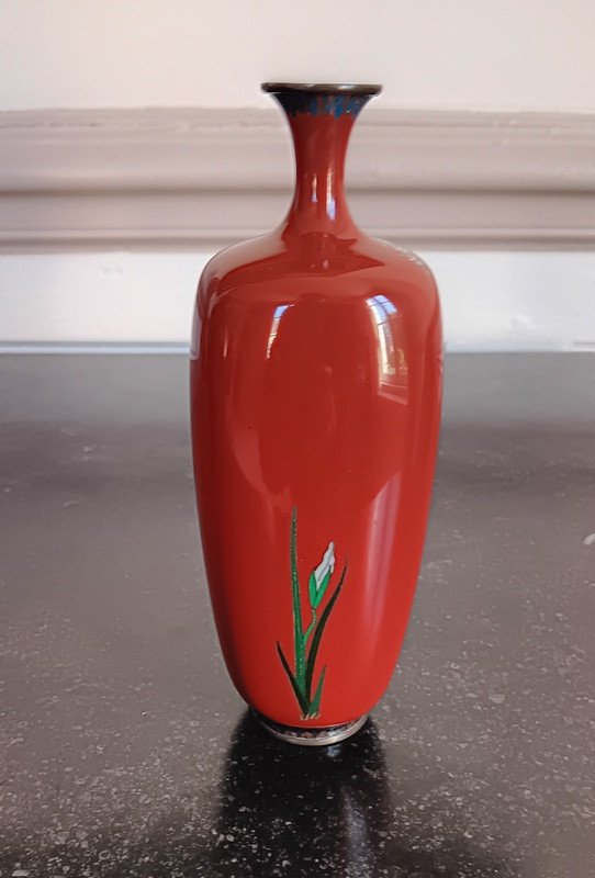 Superbe Vase En émaux Cloisonnés Argent Signé Japon Epoque Meiji (1868-1912)-photo-2