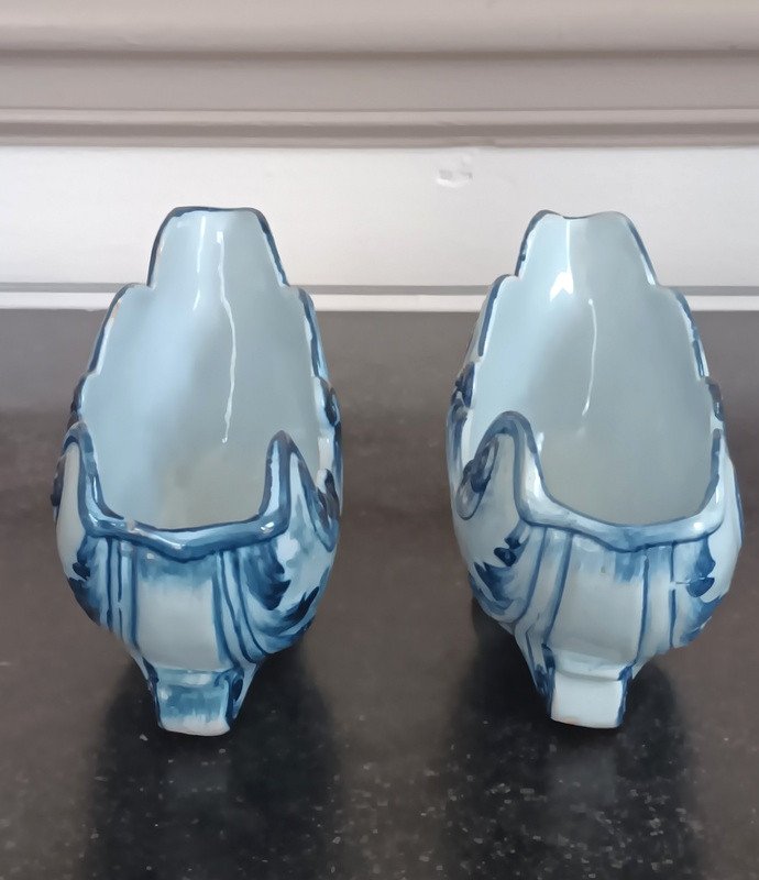 Emile Gallé (1846 - 1904) Pair Of Miniature Art Nouveau Planter Cups In Glazed Earthenware And Flowers-photo-4