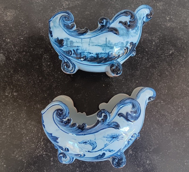 Emile Gallé (1846 - 1904) Pair Of Miniature Art Nouveau Planter Cups In Glazed Earthenware And Flowers-photo-3