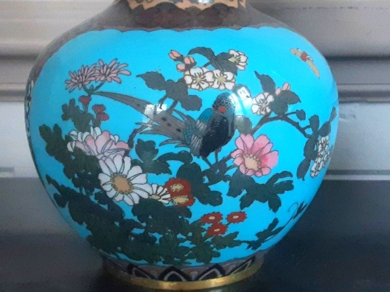 Superb Pair Of Cloisonne Enamel Vases Silver Japan Meiji Period (1868-1912)-photo-1