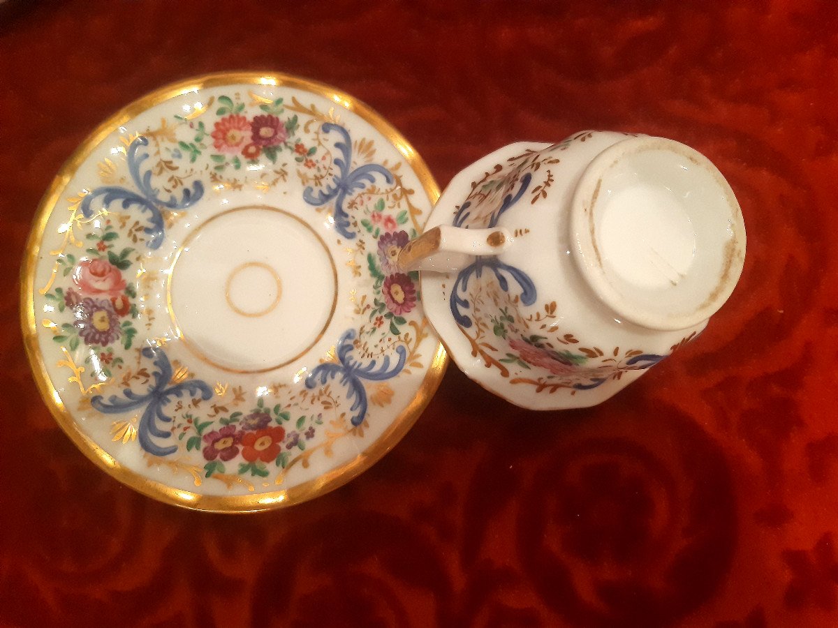 Lovely Tea Service In Paris Porcelain With Enameled Decor Of Flowers Louis Philippe Period-photo-2