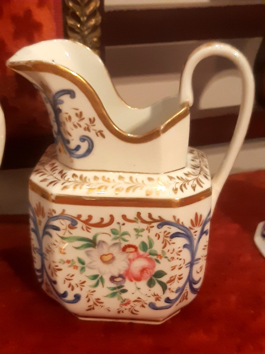 Lovely Tea Service In Paris Porcelain With Enameled Decor Of Flowers Louis Philippe Period-photo-5