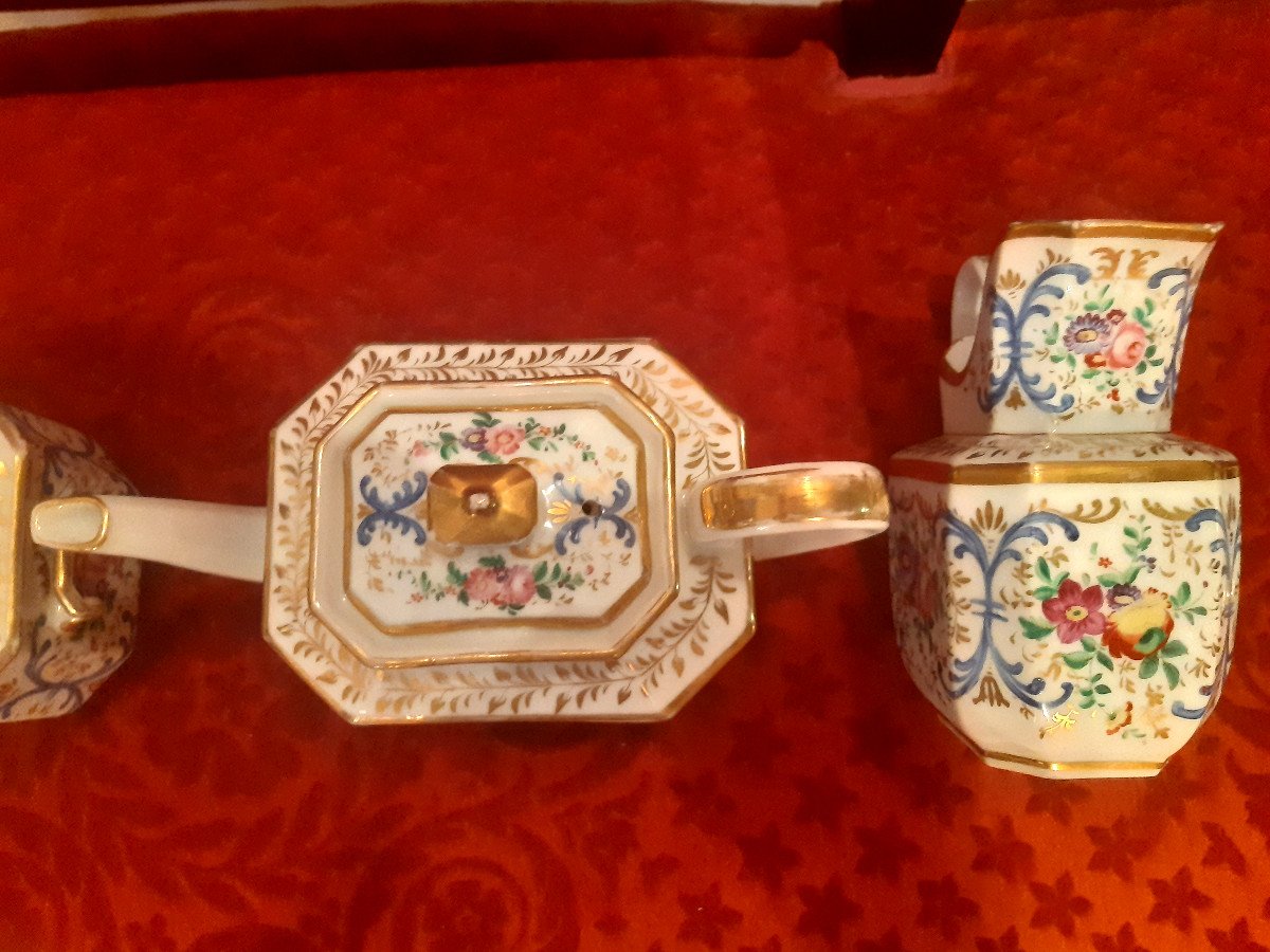 Lovely Tea Service In Paris Porcelain With Enameled Decor Of Flowers Louis Philippe Period-photo-6