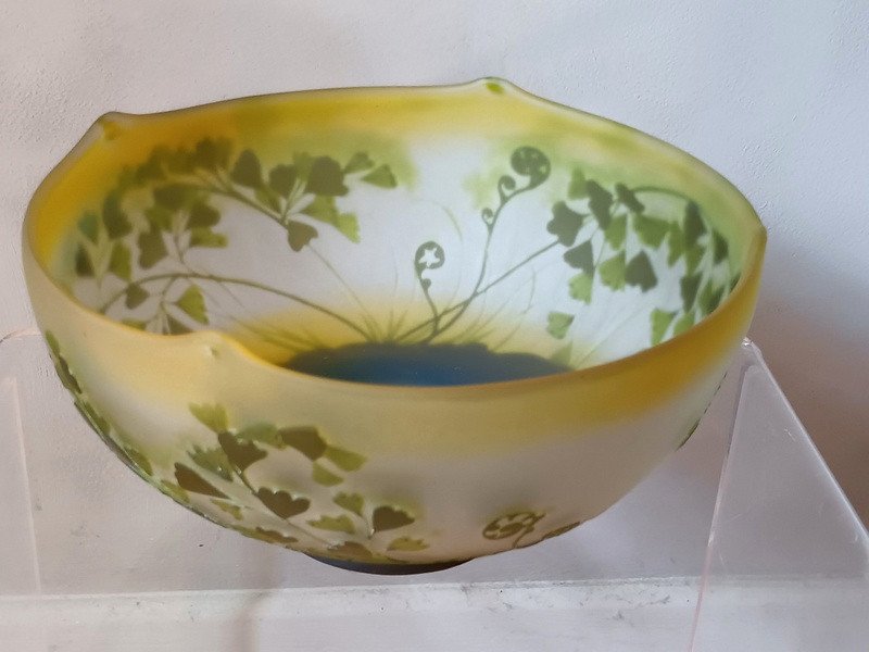 Gallé Cup Vase Decor Of Ginkgo And Art Nouveau Ferns-photo-2