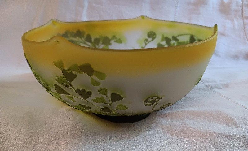 Gallé Cup Vase Decor Of Ginkgo And Art Nouveau Ferns