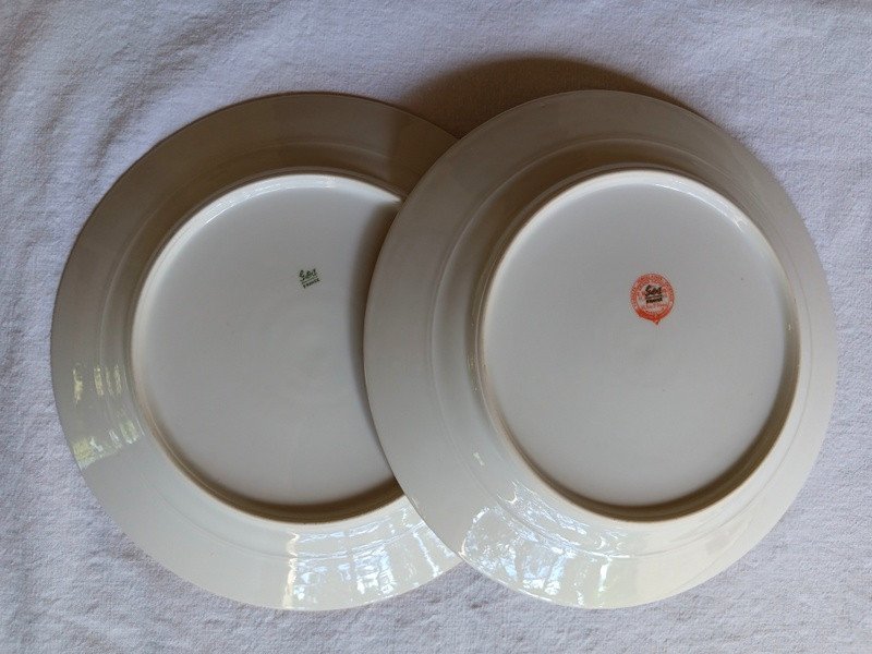 Splendid Suite Of 12 Plates In Limoges Porcelain Emile Bourgeois Paris Decor Of Roses, Laurel And Blueberry-photo-4