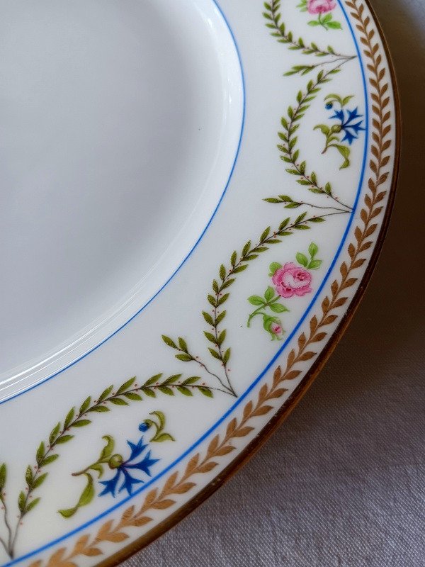 Splendid Suite Of 12 Plates In Limoges Porcelain Emile Bourgeois Paris Decor Of Roses, Laurel And Blueberry-photo-6
