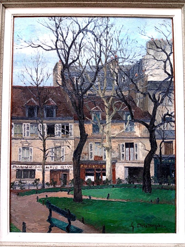 Germain Delatousche (1898 - 1966) Tableau Paris 5ème Arrondissement Square Scipion Peinture Huile sur toile-photo-3