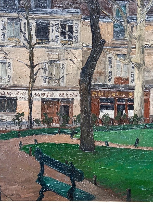 Germain Delatousche (1898 - 1966) Tableau Paris 5ème Arrondissement Square Scipion Peinture Huile sur toile-photo-3