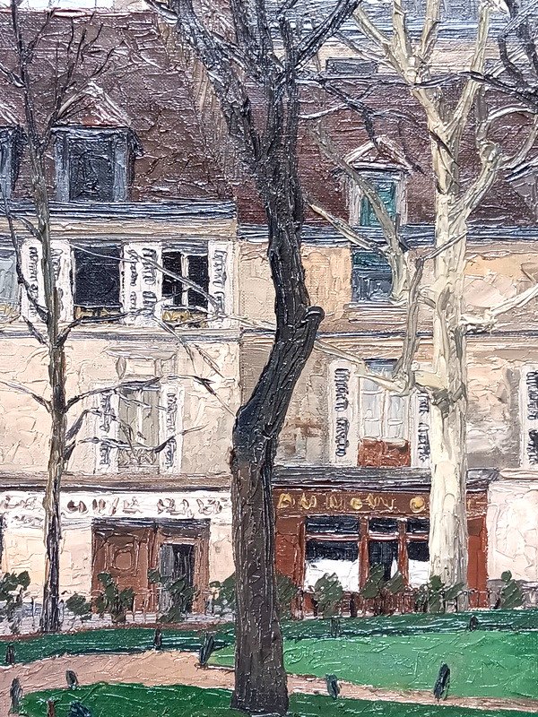 Germain Delatousche (1898 - 1966) Tableau Paris 5ème Arrondissement Square Scipion Peinture Huile sur toile-photo-4