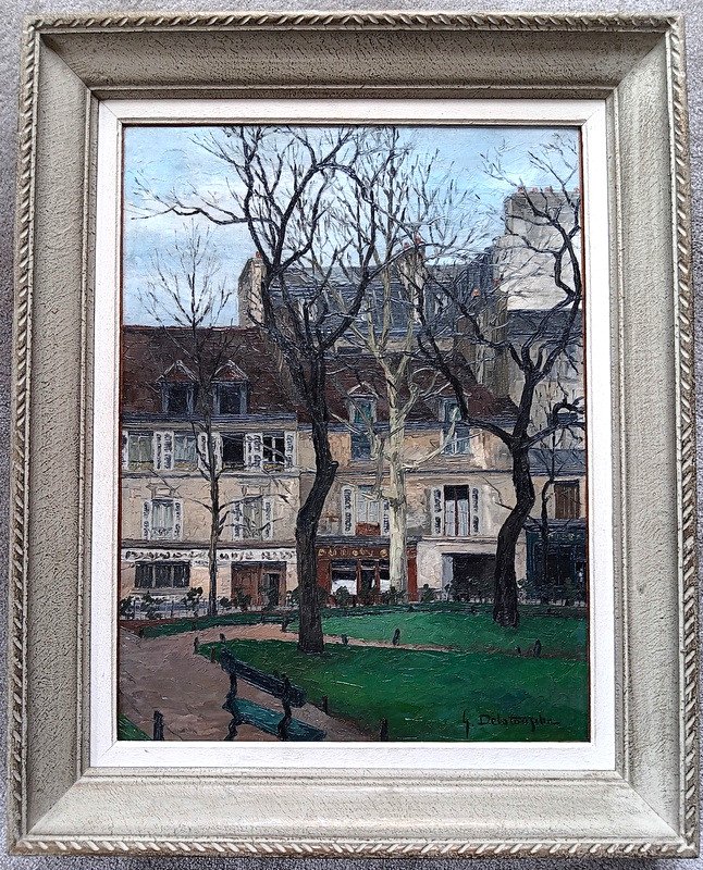 Germain Delatousche (1898 - 1966) Tableau Paris 5ème Arrondissement Square Scipion Peinture Huile sur toile