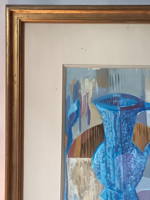 Tony Agostini (1916 -1990) The Blue Pitcher Cubist Gouache Galerie Charpentier Paris-photo-3