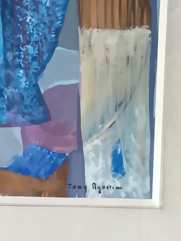 Tony Agostini (1916 -1990) Le Pichet Bleu Gouache Cubiste Art déco Galerie Charpentier Paris -photo-1