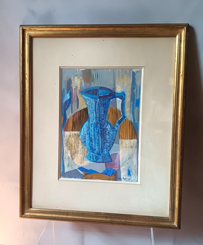 Tony Agostini (1916 -1990) Le Pichet Bleu Gouache Cubiste Art déco Galerie Charpentier Paris 