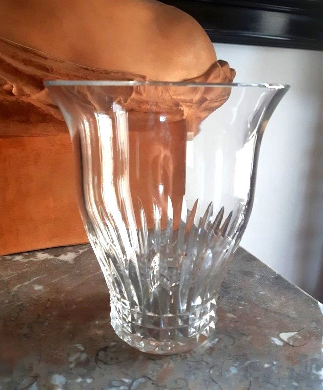Baccarat Cut Crystal Vase Geometric Modernist Decor In Art Deco Diamond Tips 1930