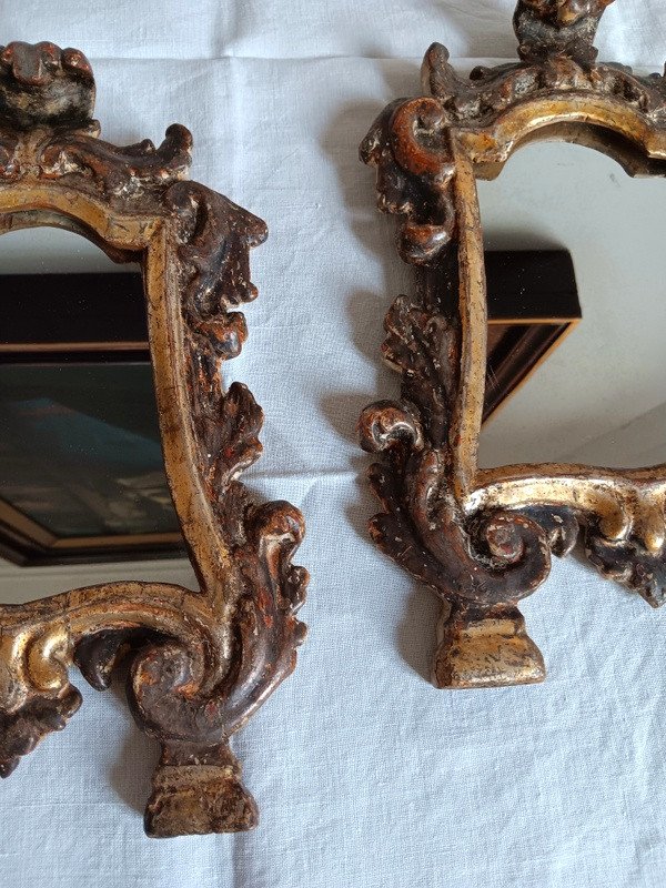 Paire De Miroirs Cartagloria Cadres En Bois Sculpt&eacute; Venise Italie XVIII&egrave;me Si&egrave;cle-photo-2