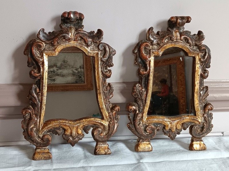 Paire De Miroirs Cartagloria Cadres En Bois Sculpt&eacute; Venise Italie XVIII&egrave;me Si&egrave;cle