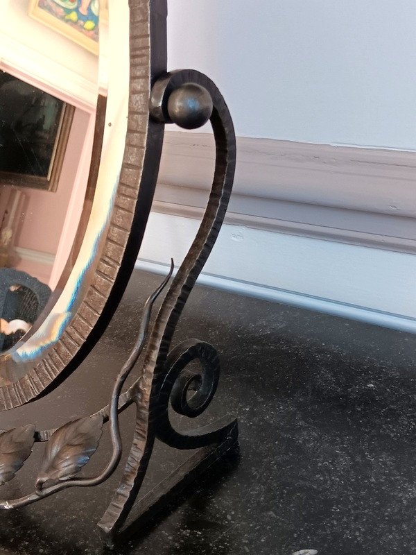 Miroir Glace Psyché De Table En Fer Forgé Art Déco Vers 1925 -photo-2