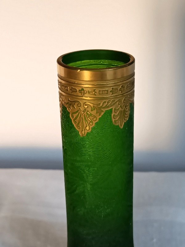 Saint Louis Miniature Vase Model Nelly Empire With Art Nouveau Gold Frieze Circa 1900-photo-3