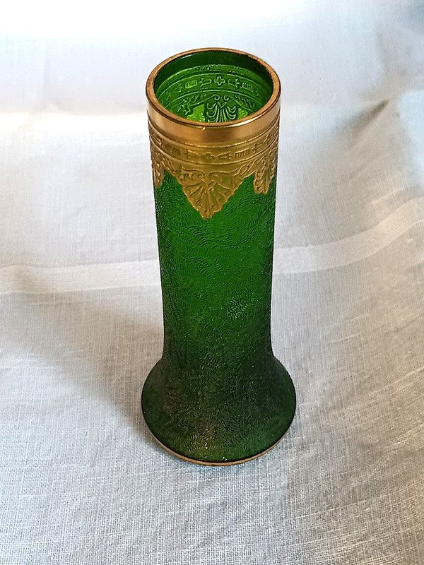 Saint Louis Miniature Vase Model Nelly Empire With Art Nouveau Gold Frieze Circa 1900-photo-4