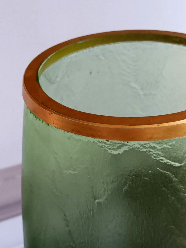 Legras Montjoye Vase Signed With Chrysanthemums Crystal Glass Ouraline Gold Enameled Art Nouveau Circa 1900-photo-5