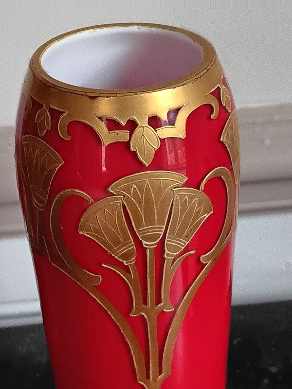 Vase Legras Signé L Et Cie St Denis Paris Rouge De Chine Et Or Décor De Lotus Art nouveau-photo-3