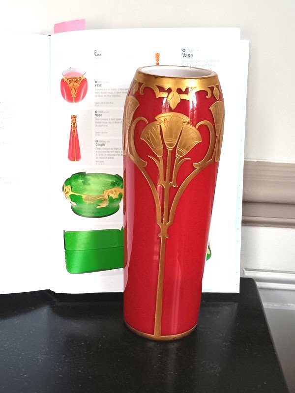 Vase Legras Signé L Et Cie St Denis Paris Rouge De Chine Et Or Décor De Lotus Art nouveau-photo-3