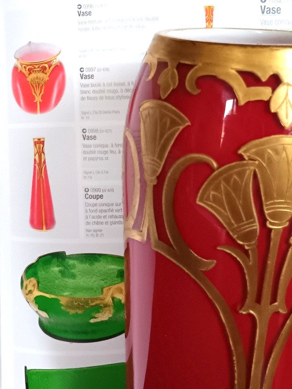 Vase Legras Signé L Et Cie St Denis Paris Rouge De Chine Et Or Décor De Lotus Art nouveau-photo-4