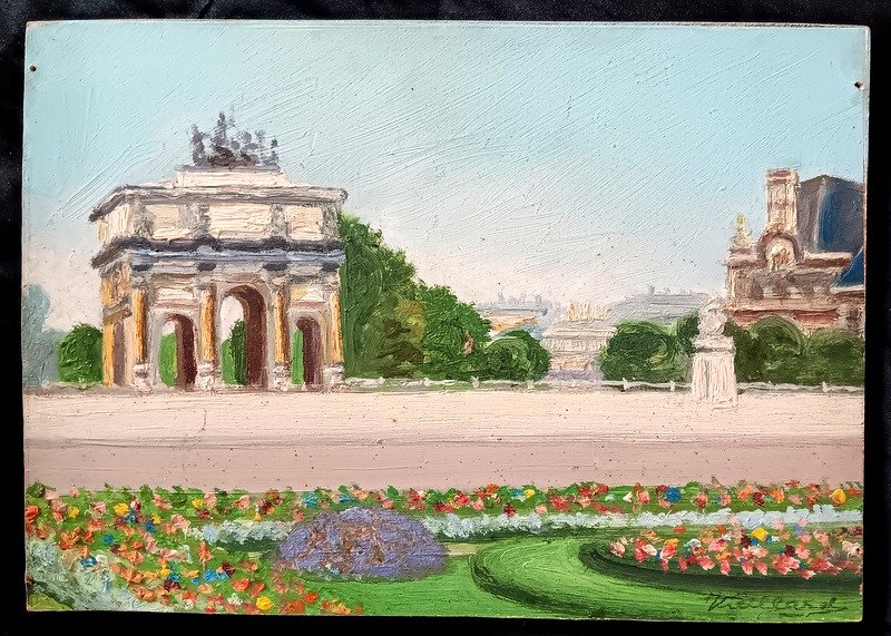 Two Beautiful Views Of Paris Oil On Panel The Carrousel And The Louvre The Sacré Coeur-photo-2