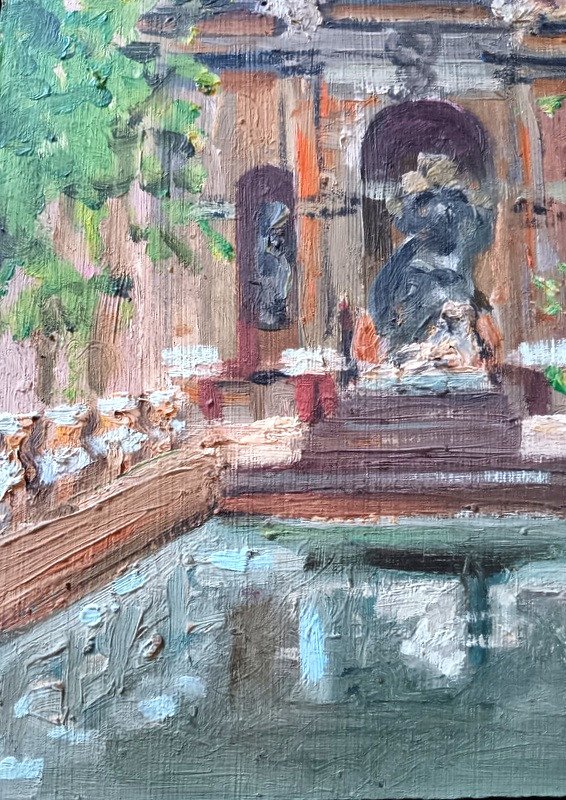 Deux Belles Vues De Paris Huiles Sur Panneau Tableau Peinture La Fontaine Médicis Jardin Du Luxembourg Et Le Panthéon -photo-1