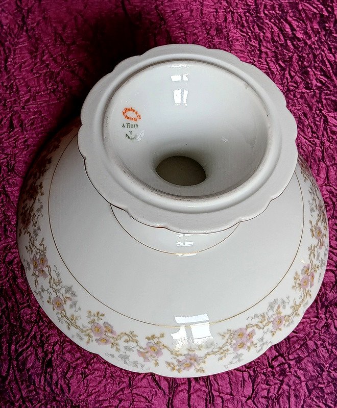Compotier Drageoir Cutting Scalloped Edge Porcelain Hache In Vierzon Limoges Art Nouveau Flowers-photo-2