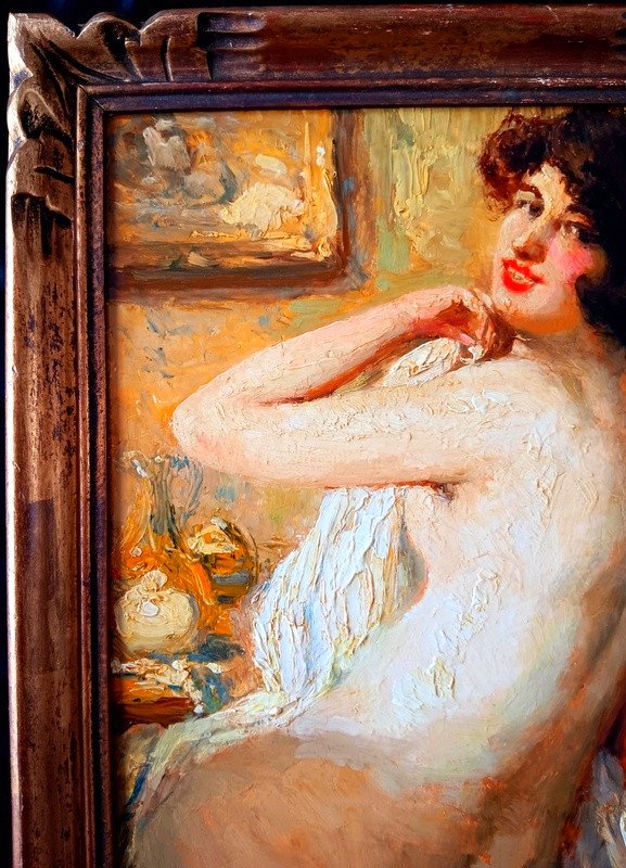 François Maury (Marseille 1861-1933) Jeune Femme Nue Au Drapé Dans Son Boudoir Tableau Peinture huile era Monticelli-photo-3