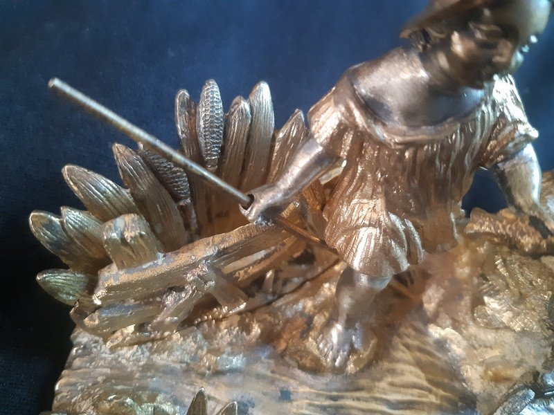 Lovely Group In Patinated Bronze Double Patina Golden And Silver Sculpture Inkwell And Pyrogen 19th Century-photo-8