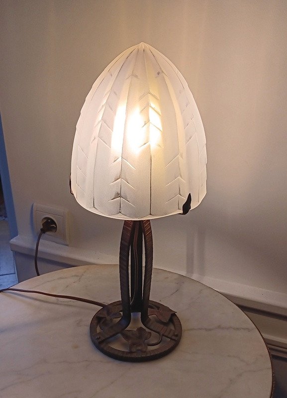 Wrought Iron Table Lamp Signed Degué Art Deco Period Circa 1930-photo-4