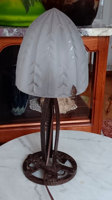 Wrought Iron Table Lamp Signed Degué Art Deco Period Circa 1930-photo-5