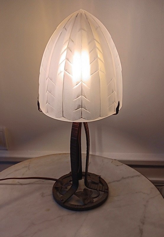 Wrought Iron Table Lamp Signed Degué Art Deco Period Circa 1930