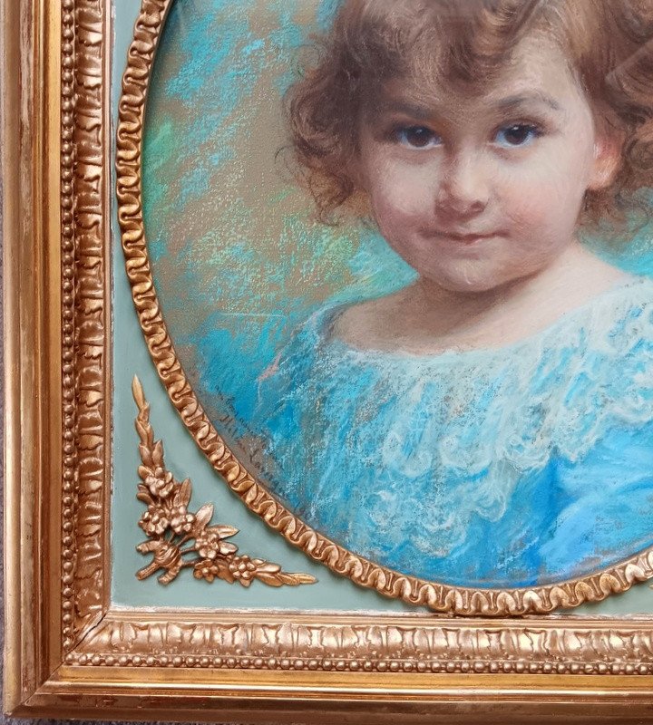 Hélène Lavergne Mosticker (1866-1949) Charming Pastel On Canvas Portrait Of A Child Art Nouveau Era 1900-photo-3