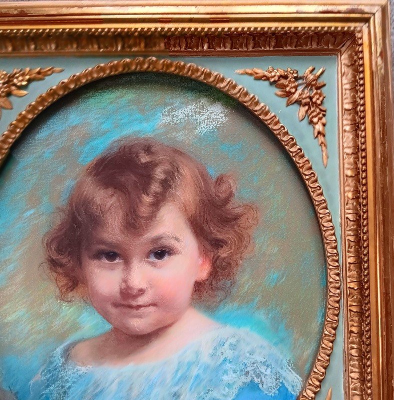 Hélène Lavergne Mosticker (1866-1949) Charmant Pastel sur toile Portrait d'Enfant Art nouveau Epoque 1900-photo-4