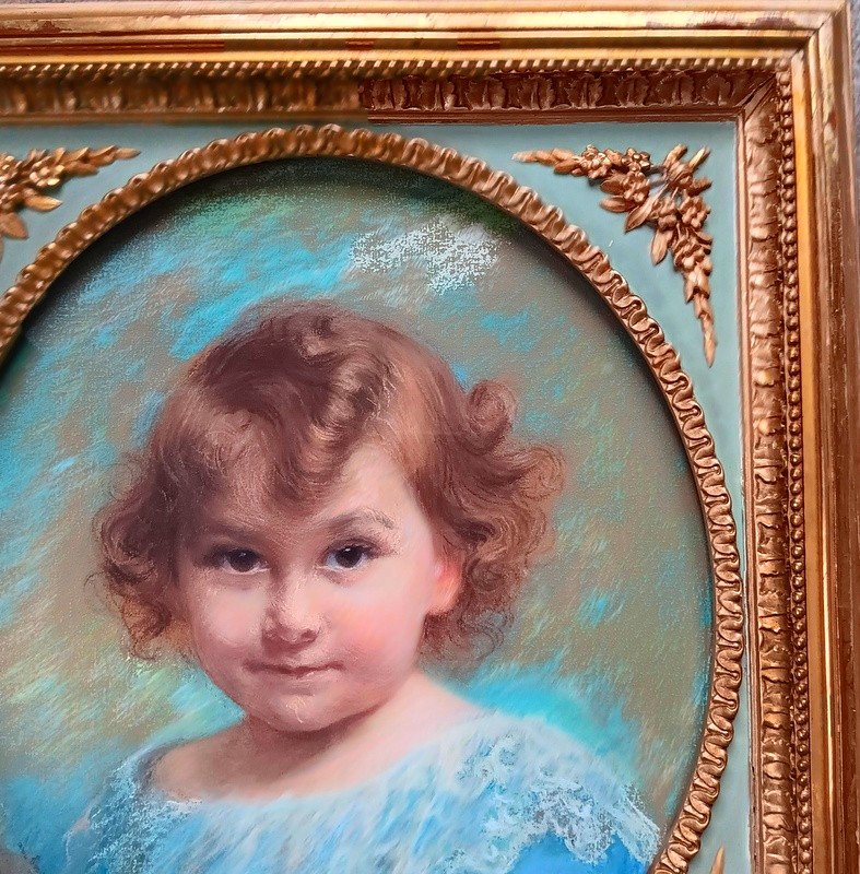 Hélène Lavergne Mosticker (1866-1949) Charming Pastel On Canvas Portrait Of A Child Art Nouveau Era 1900-photo-4